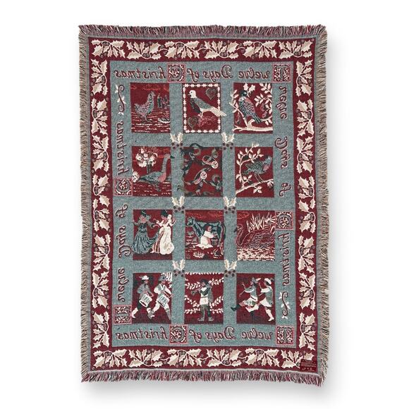 VINTAGE Goodwin Weavers '12 Days Of Christmas' 65 X 45-In Tapestry Throw Blanket - Picture 2 of 5